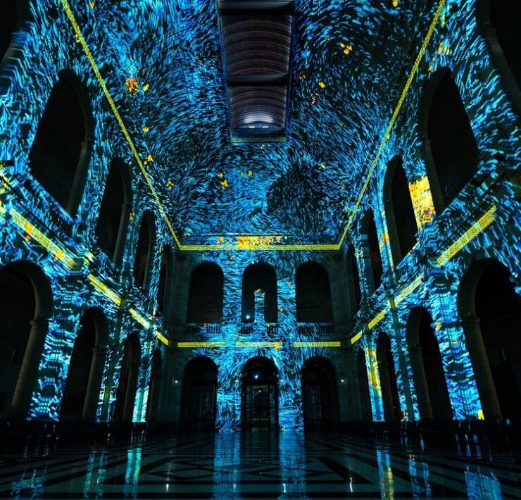 night skies projected onto church walls in genesis light show