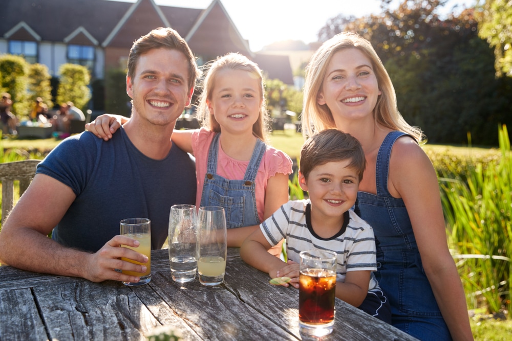 Family in pub with play area