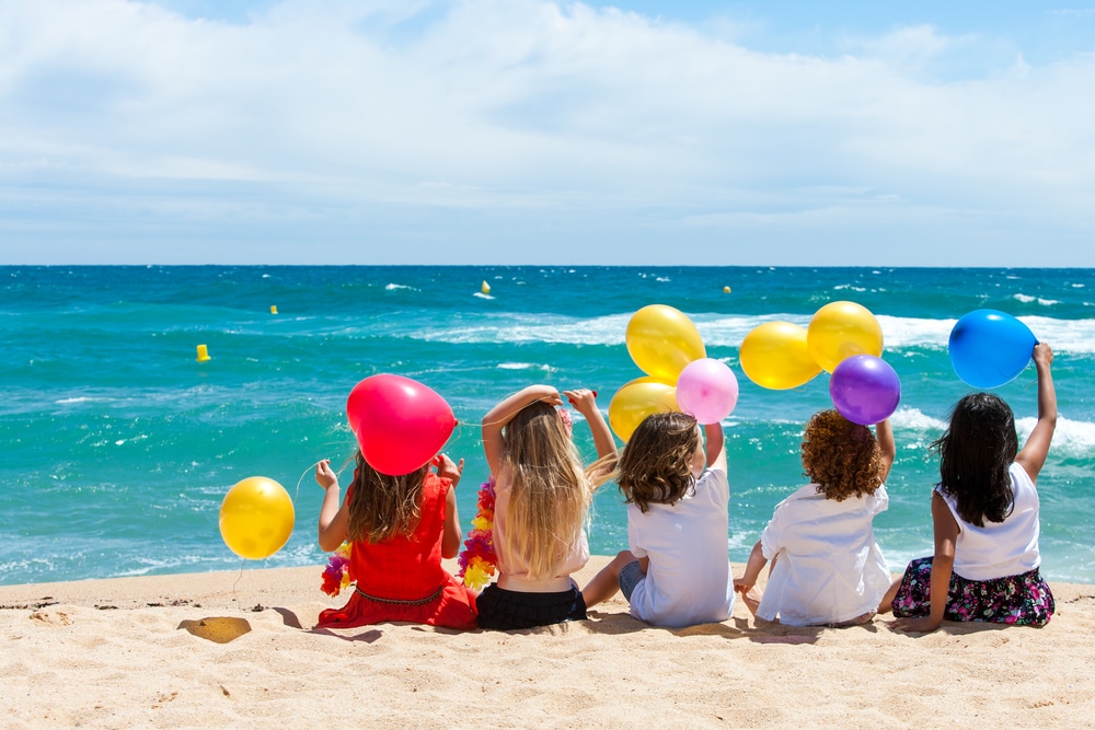 Kids birthday party on a beach