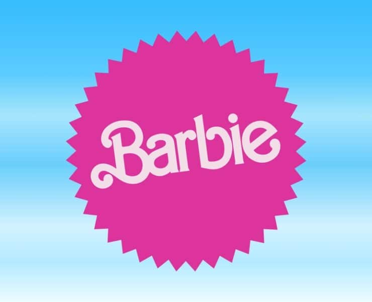 barbie logo on blue background