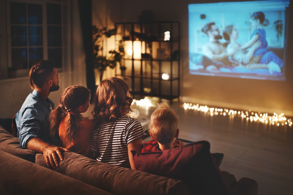 family watching films