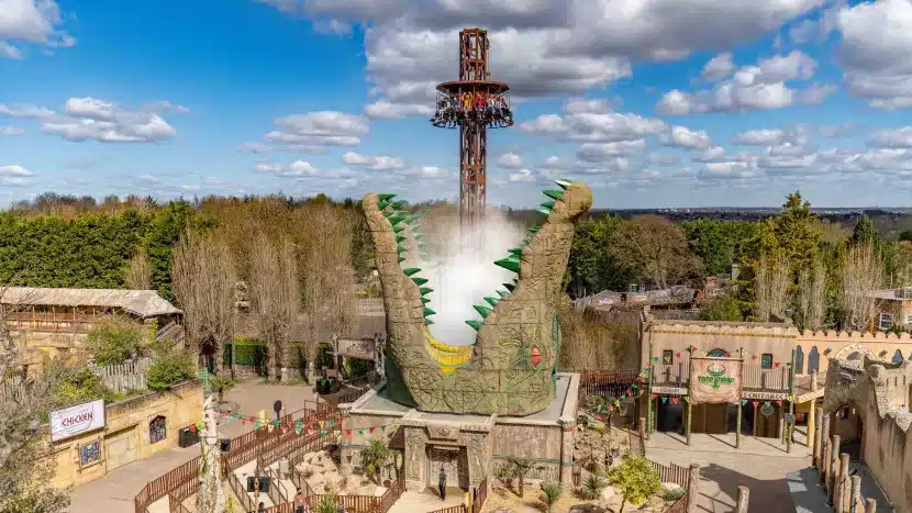 drop ride into a large crocodile's mouth at chessington world of adventures