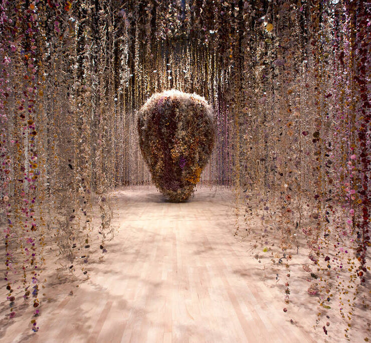 dried flowers hanging from the ceiling