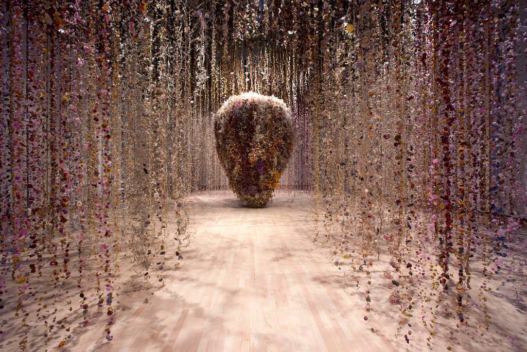 dried flowers hanging from the ceiling