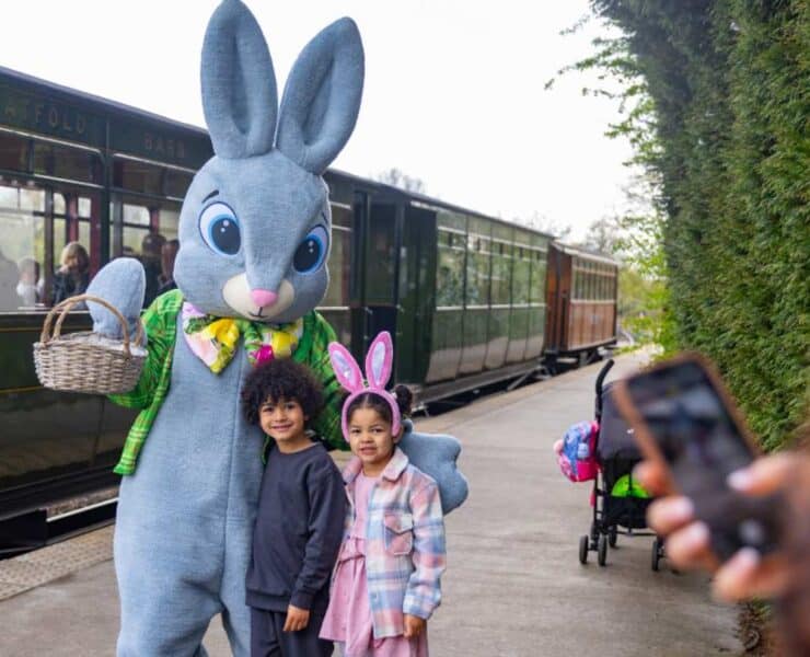 rabbit with a steam train for easter