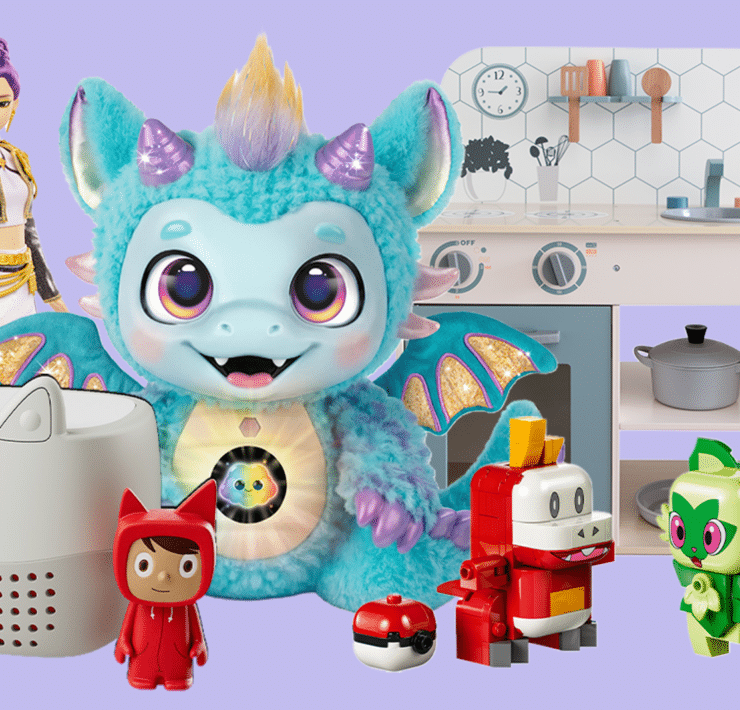 A collage showing various popular toys for Christmas 2026, including a robot, a dollhouse, and a toy car track, representing the Argos top 20 list.